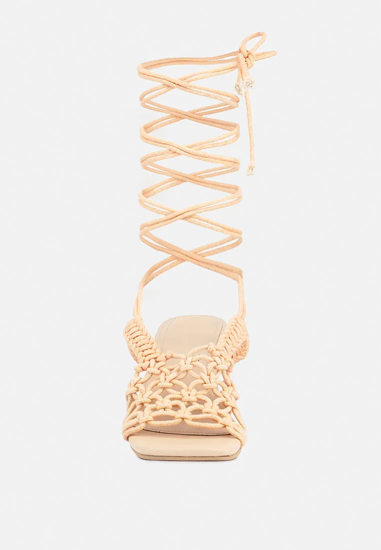 BEROE Latte Braided Handcrafted Lace Up Sandal