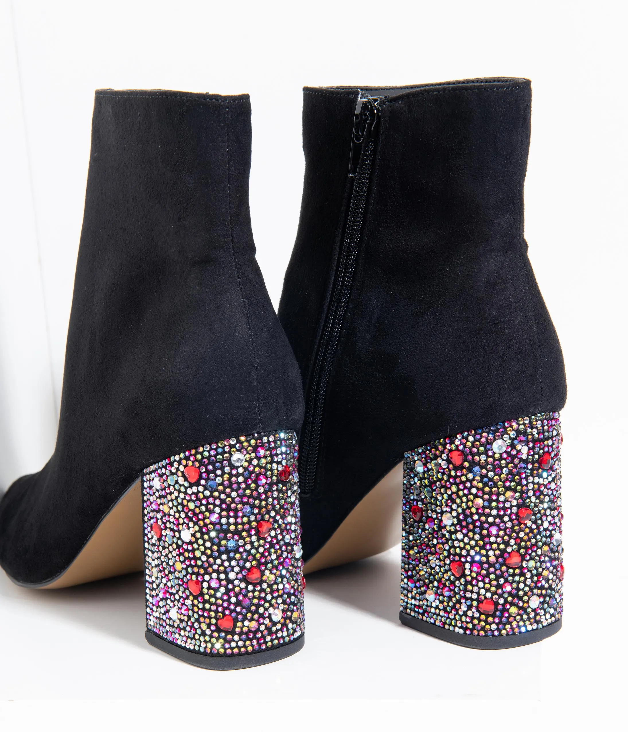 Betsey Johnson Black Suede Rhinestone Heel Cassie Booties