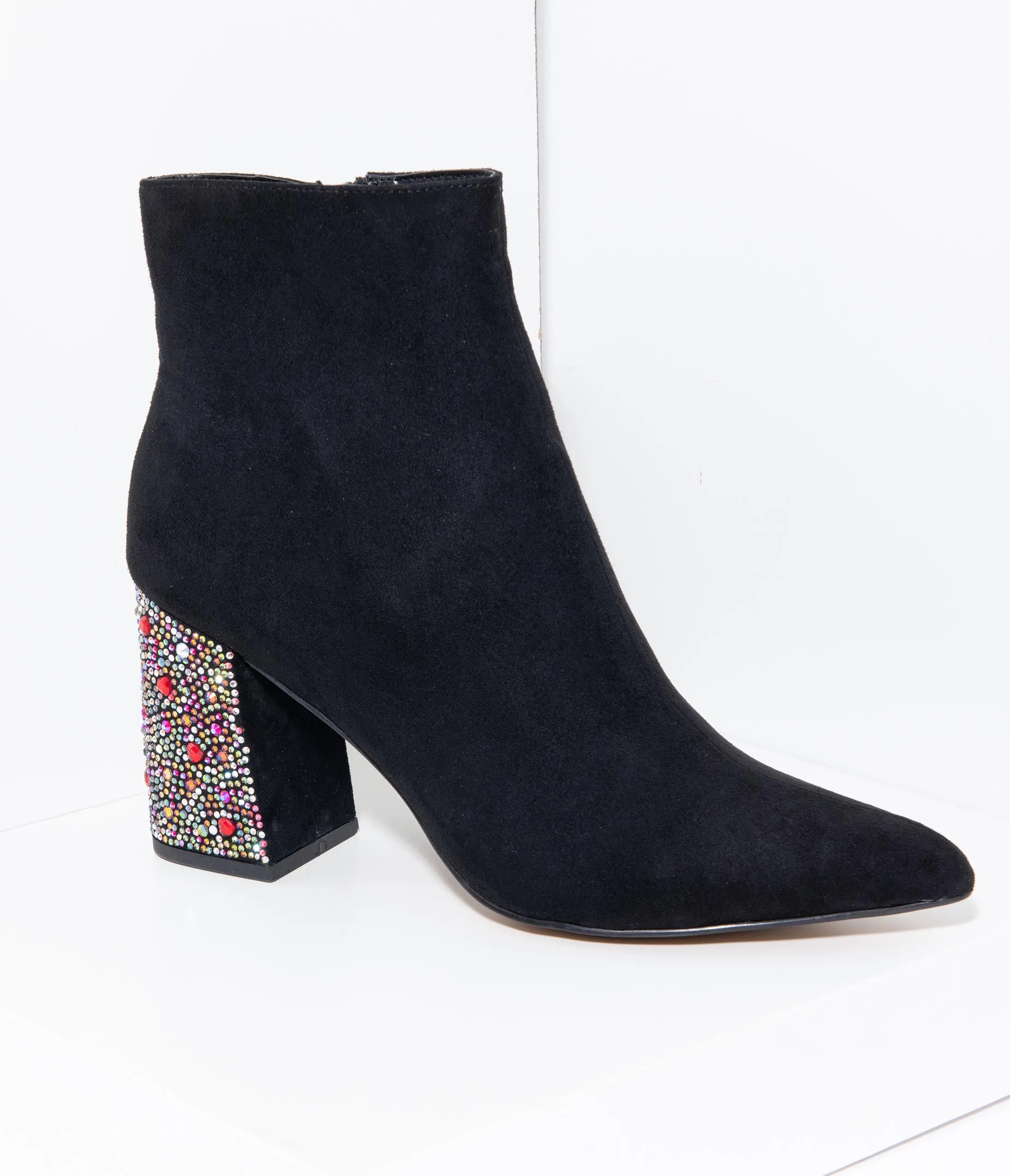 Betsey Johnson Black Suede Rhinestone Heel Cassie Booties