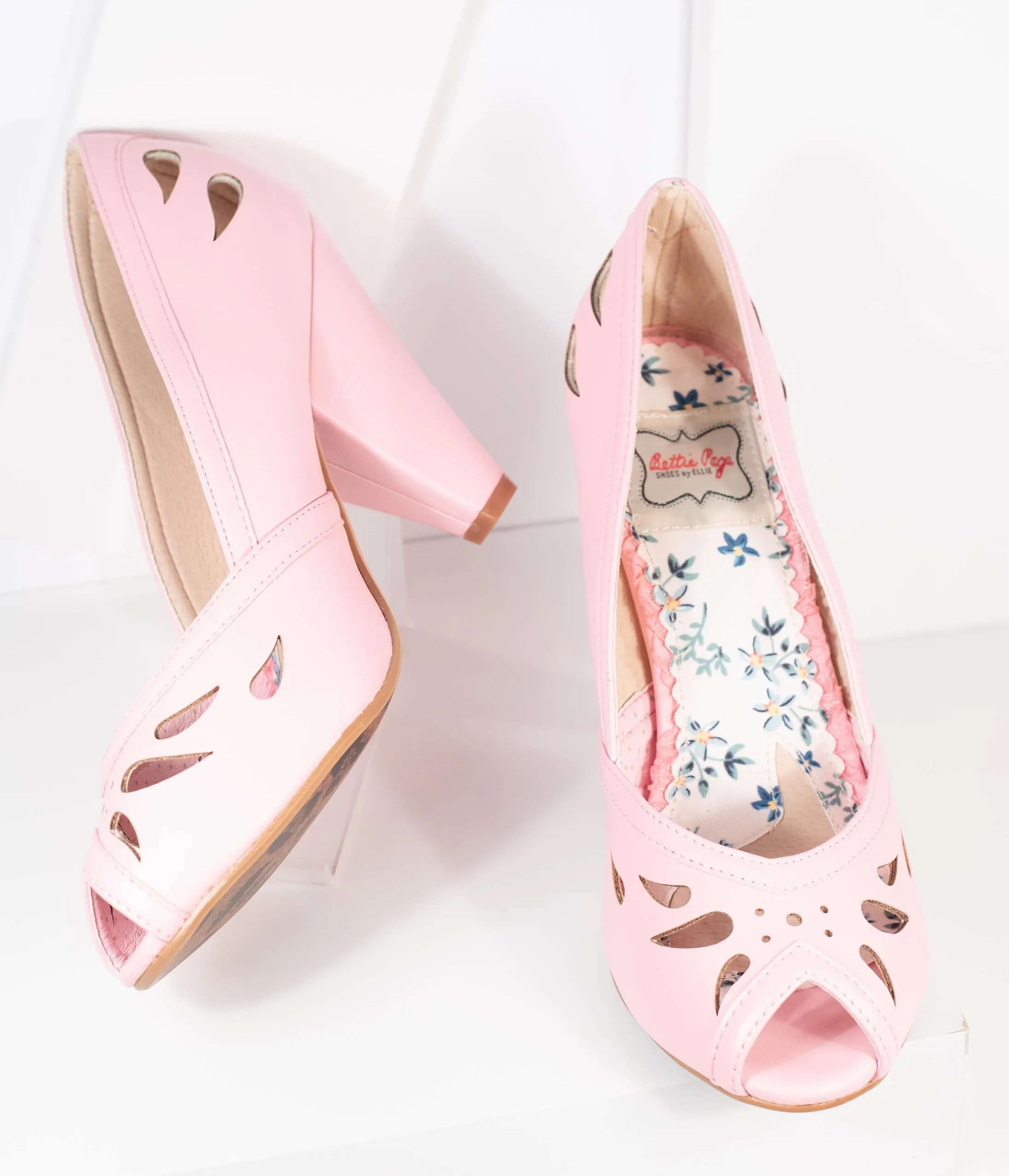 Bettie Page Light Pink Leatherette Peep Toe Marilyn Pumps