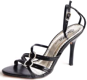 Black High Heels Sandals With Crystals