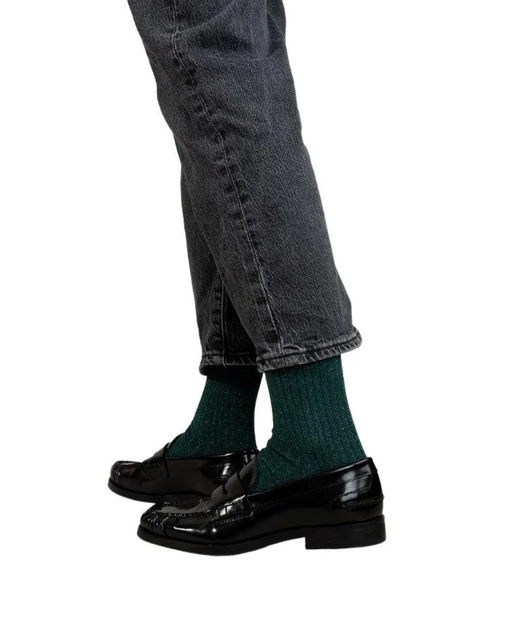 Bleu Foret Ribbed Lurex Socks