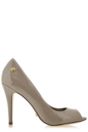 BLINK LANE Taupe Patent Peep Toe Pumps