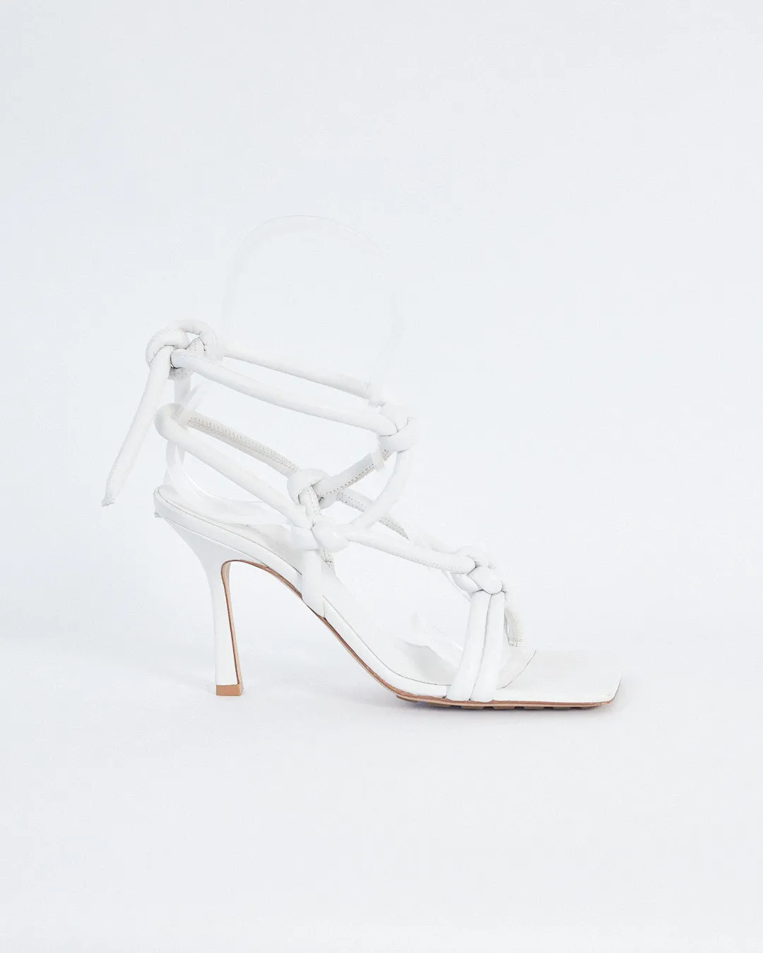 Bottega Veneta leather tie 'knot' heel sandals, white, 38