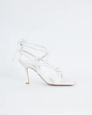 Bottega Veneta leather tie 'knot' heel sandals, white, 38