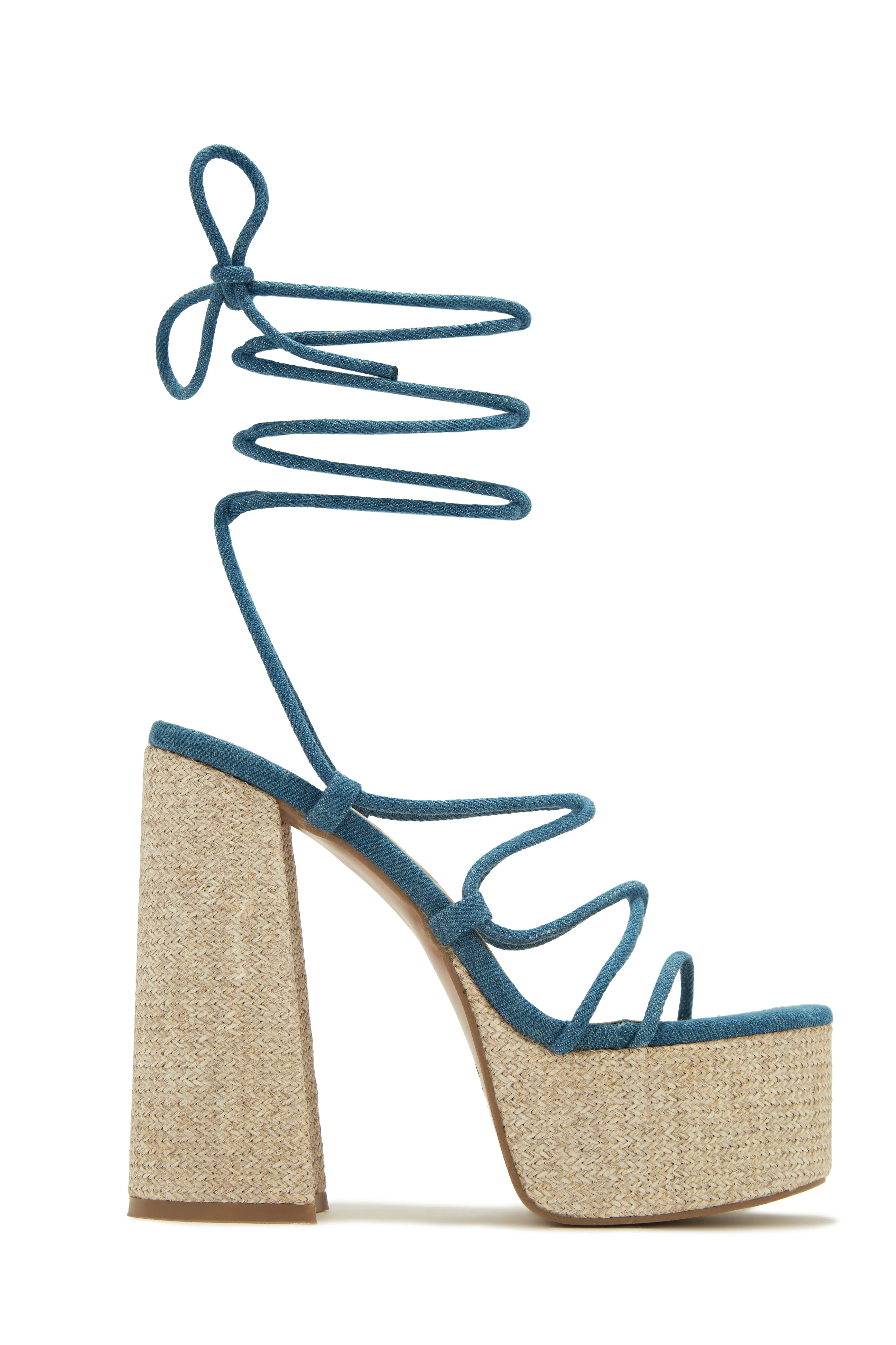 Brunch Al Fresco Lace Up Platform Block High Heels - Black