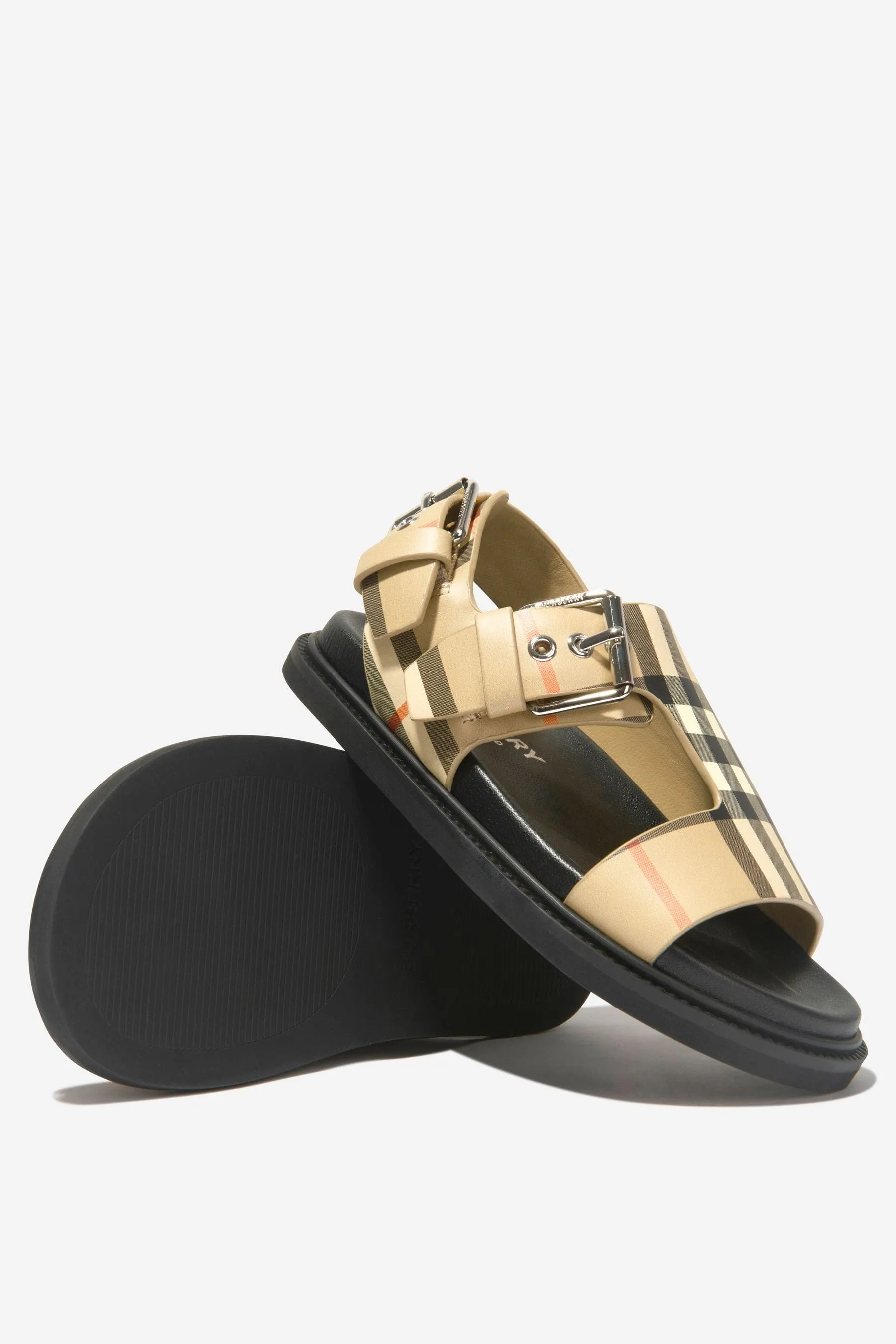 Burberry Unisex Leather Check Buckled Sandals