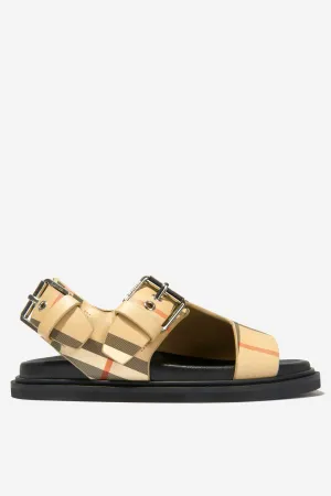 Burberry Unisex Leather Check Buckled Sandals