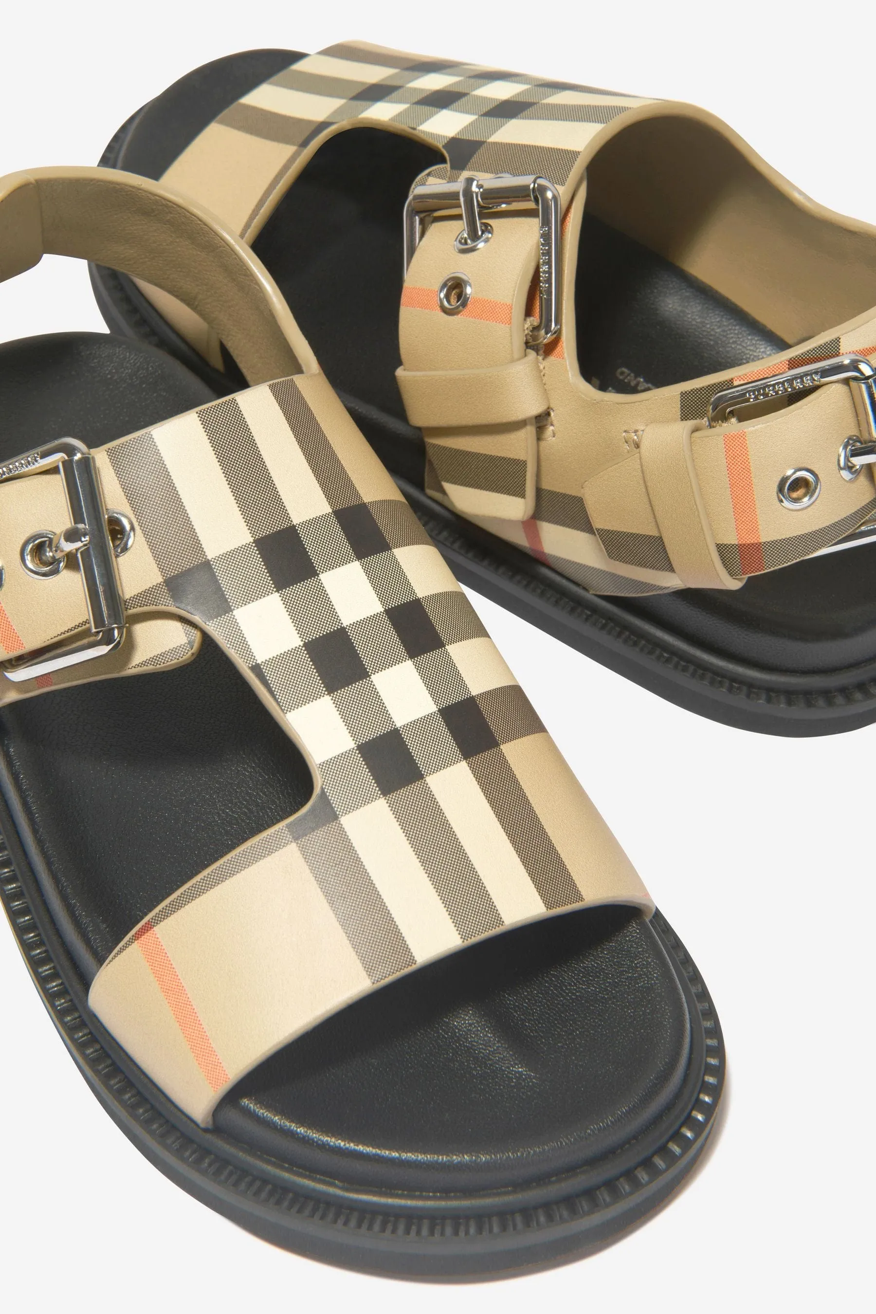 Burberry Unisex Leather Check Buckled Sandals