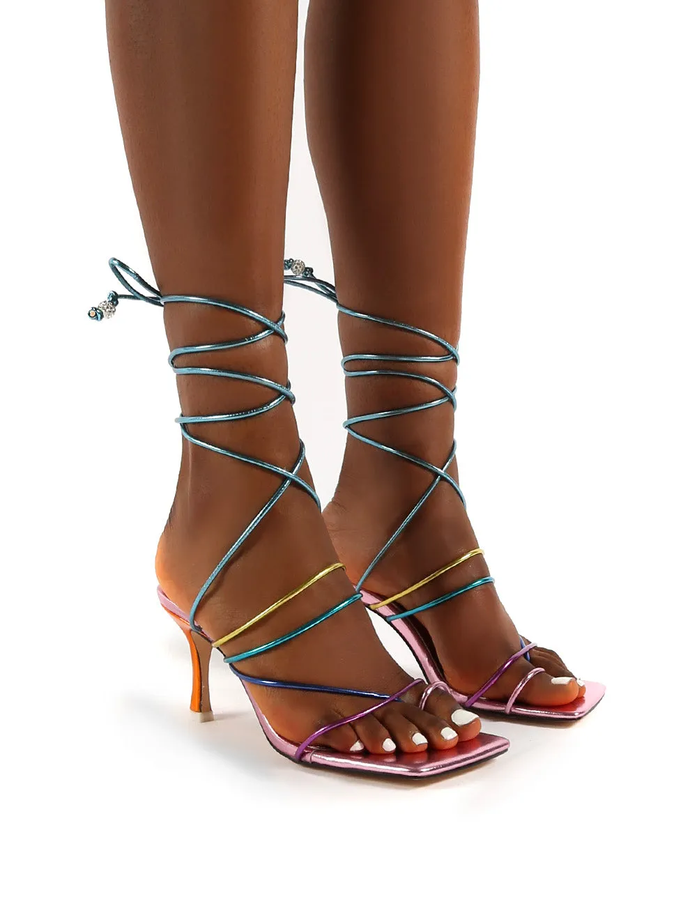 Cabo Multi Wide Fit Strappy Lace Up Square Toe Mid Heels