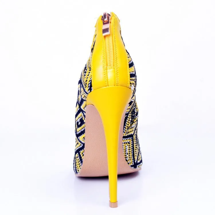 Caribbean Queen Yellow & Blue Geometric Heels