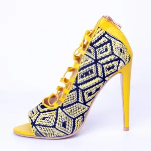 Caribbean Queen Yellow & Blue Geometric Heels