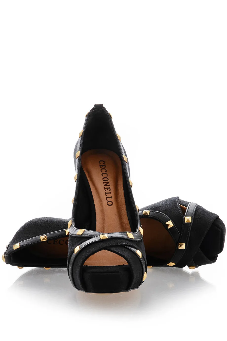 CECCONELLO AZARIA Black Suede Studded Pumps