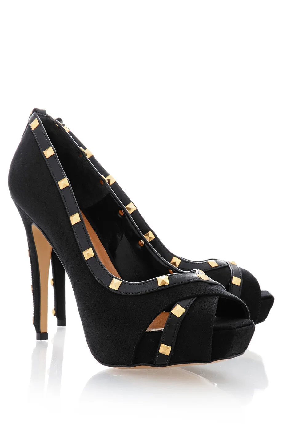 CECCONELLO AZARIA Black Suede Studded Pumps