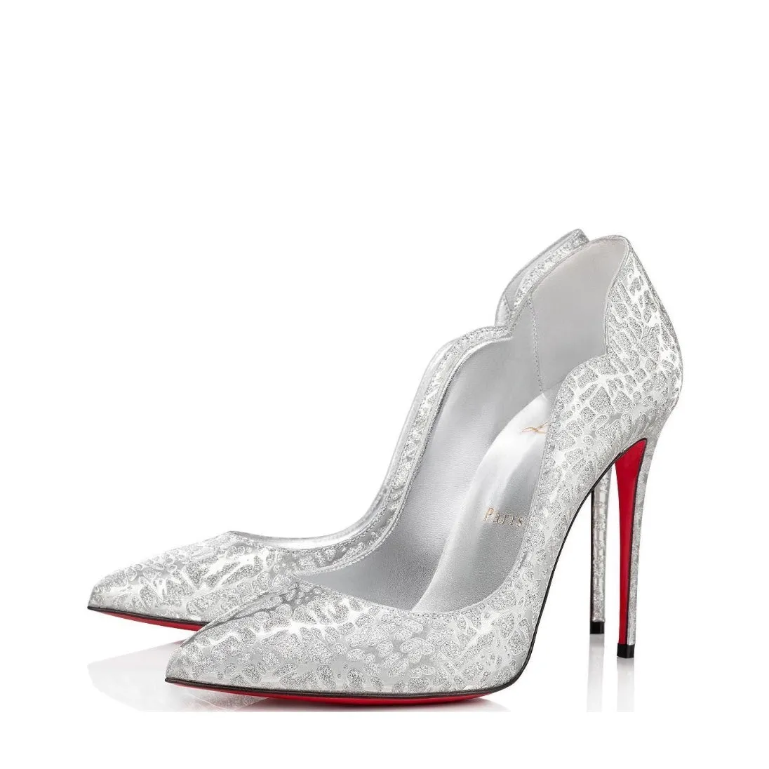 Christian Louboutin Hot Chick 100 Silver Specchio Glitter Pump Heels 40.5 UK 7.5