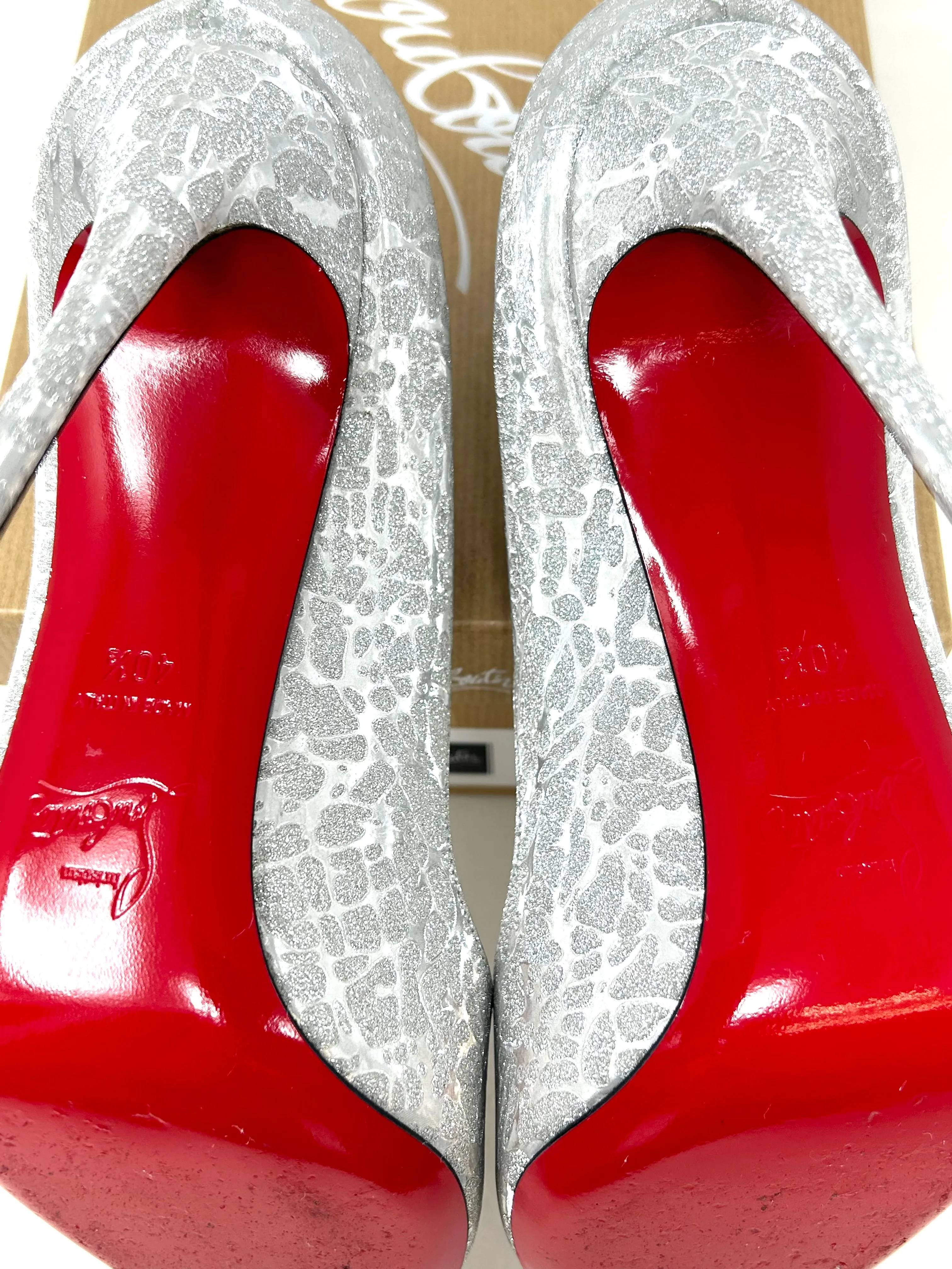 Christian Louboutin Hot Chick 100 Silver Specchio Glitter Pump Heels 40.5 UK 7.5