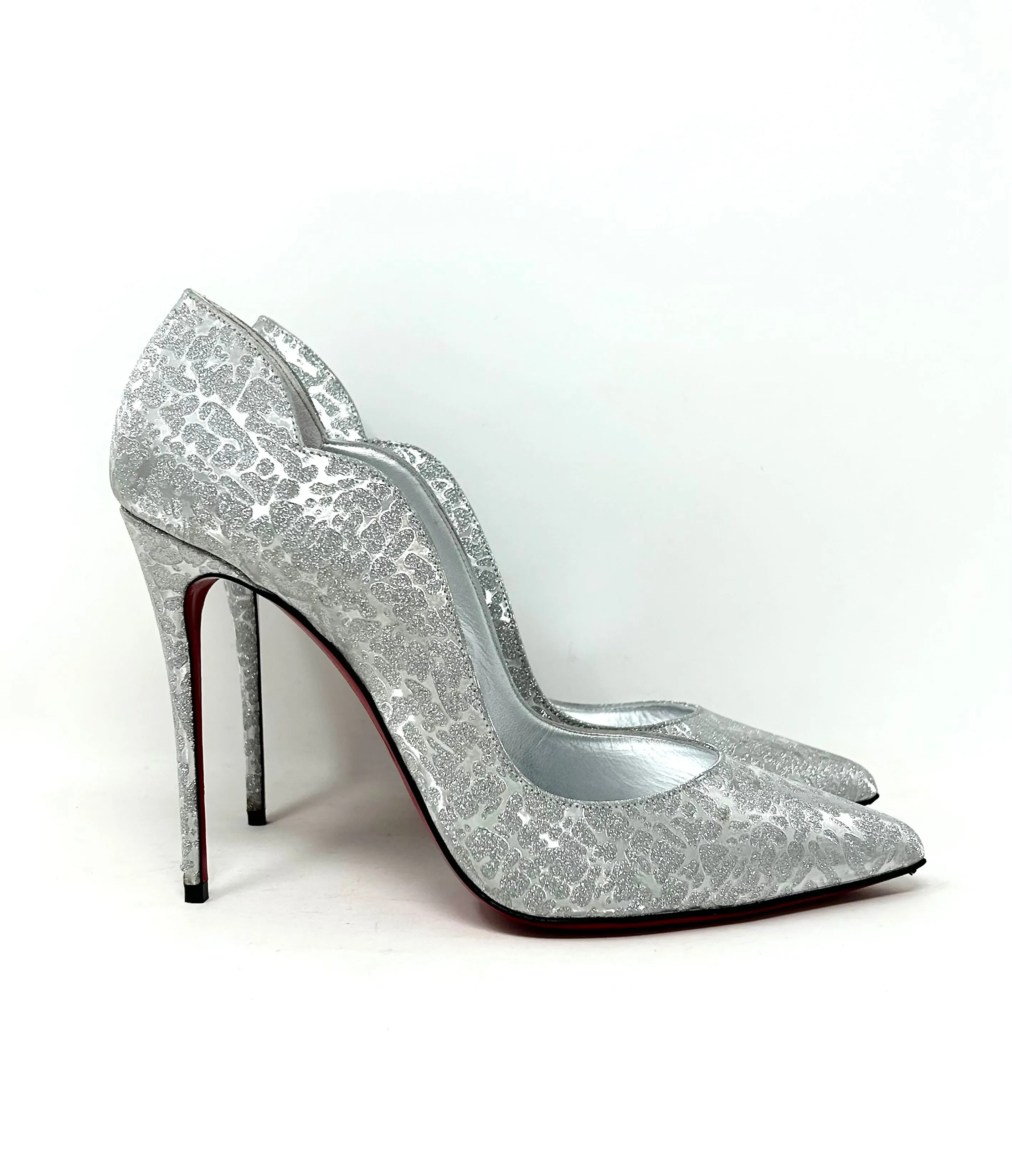 Christian Louboutin Hot Chick 100 Silver Specchio Glitter Pump Heels 40.5 UK 7.5