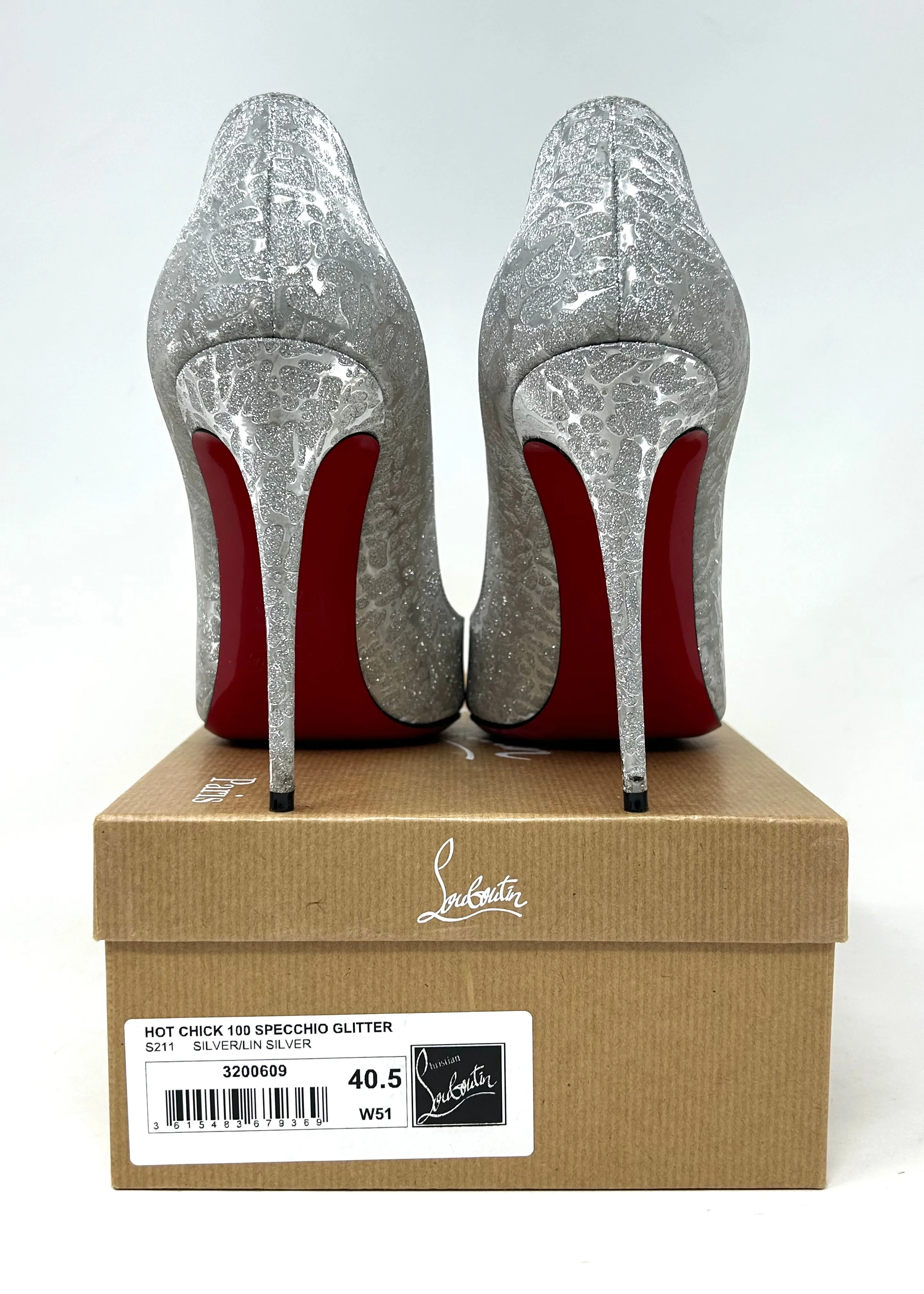 Christian Louboutin Hot Chick 100 Silver Specchio Glitter Pump Heels 40.5 UK 7.5