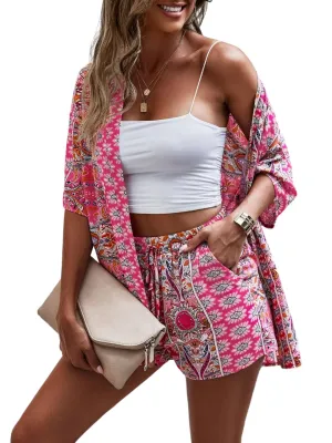 COOL AND CASUAL Beach Wear for Women Co Ord Set Three Piece Dress Top Short and Shrug Beach Dresses for Women… (Small, Pink)