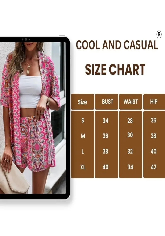 COOL AND CASUAL Beach Wear for Women Co Ord Set Three Piece Dress Top Short and Shrug Beach Dresses for Women… (Small, Pink)