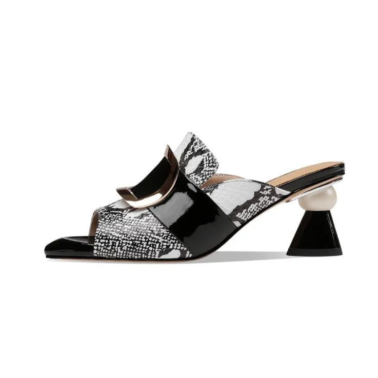 CrystalLuxe Nightclub Square Heel Slip-On Sandals