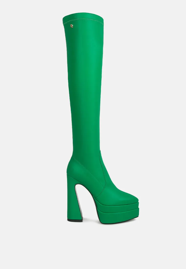 CYBER-PUNK High Platform Long Boots in Green