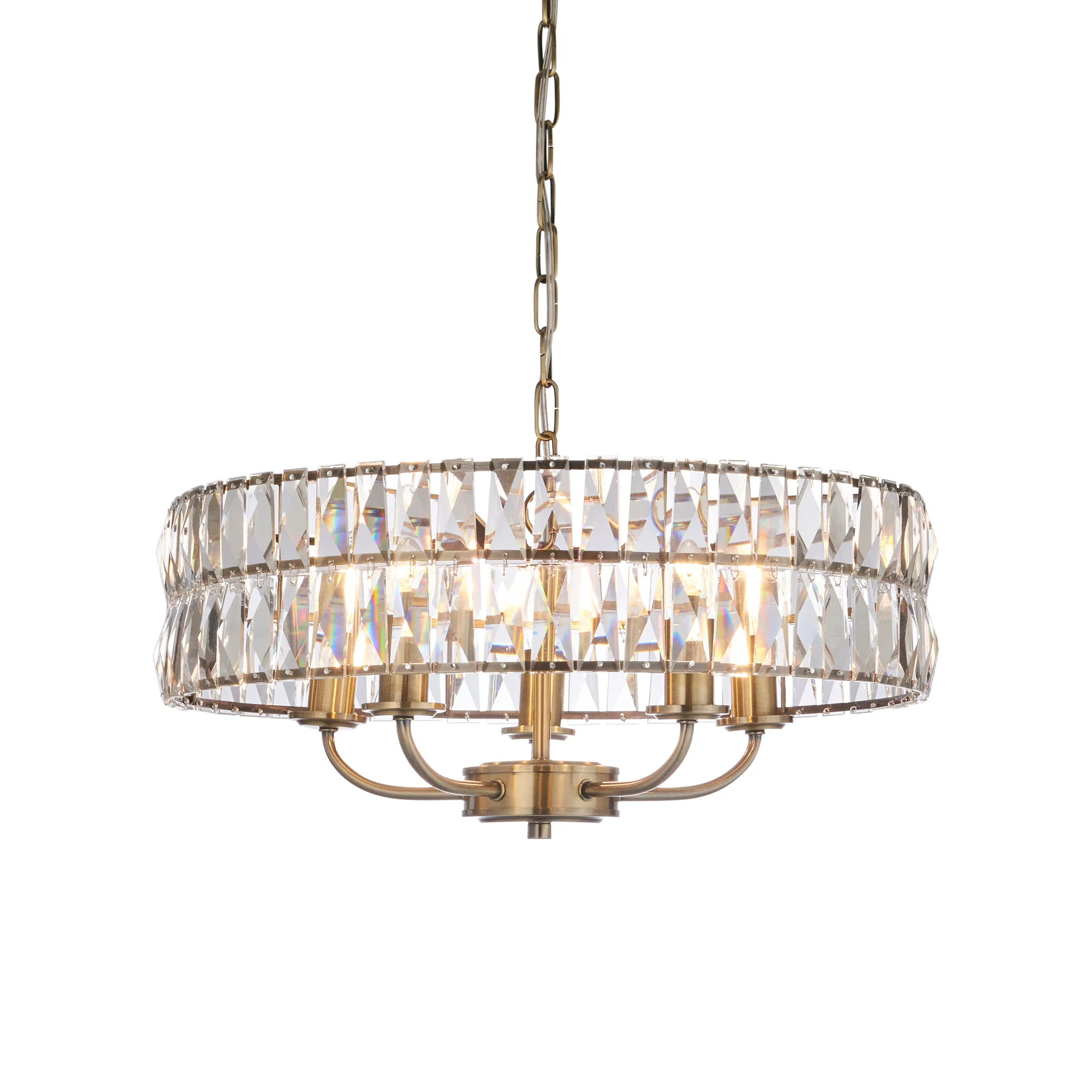 Decolight Keysham 5 light Brushed Antique Brass & Glass Ceiling Light