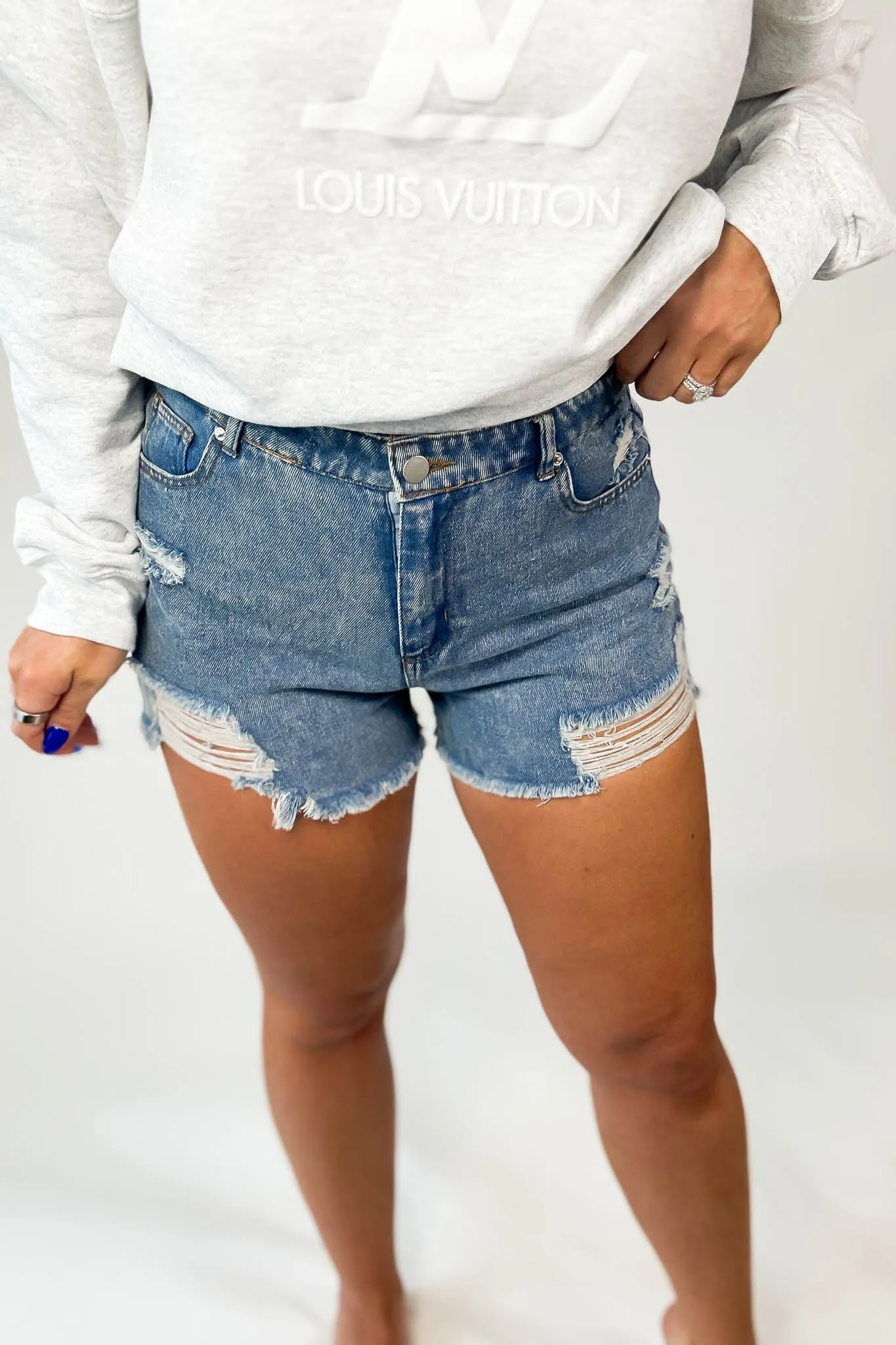 Distressed Blue High-Waist Denim Shorts