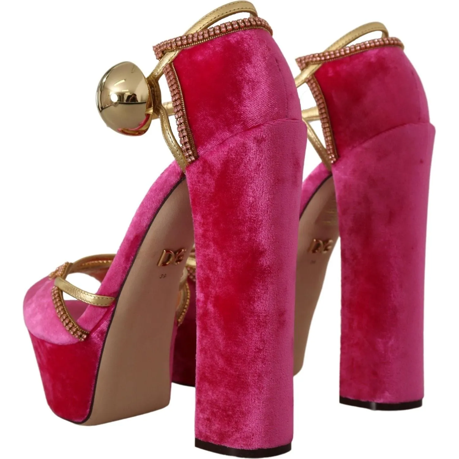 Dolce & Gabbana Ethereal Pink Velvet Crystal Sandals