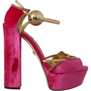 Dolce & Gabbana Ethereal Pink Velvet Crystal Sandals