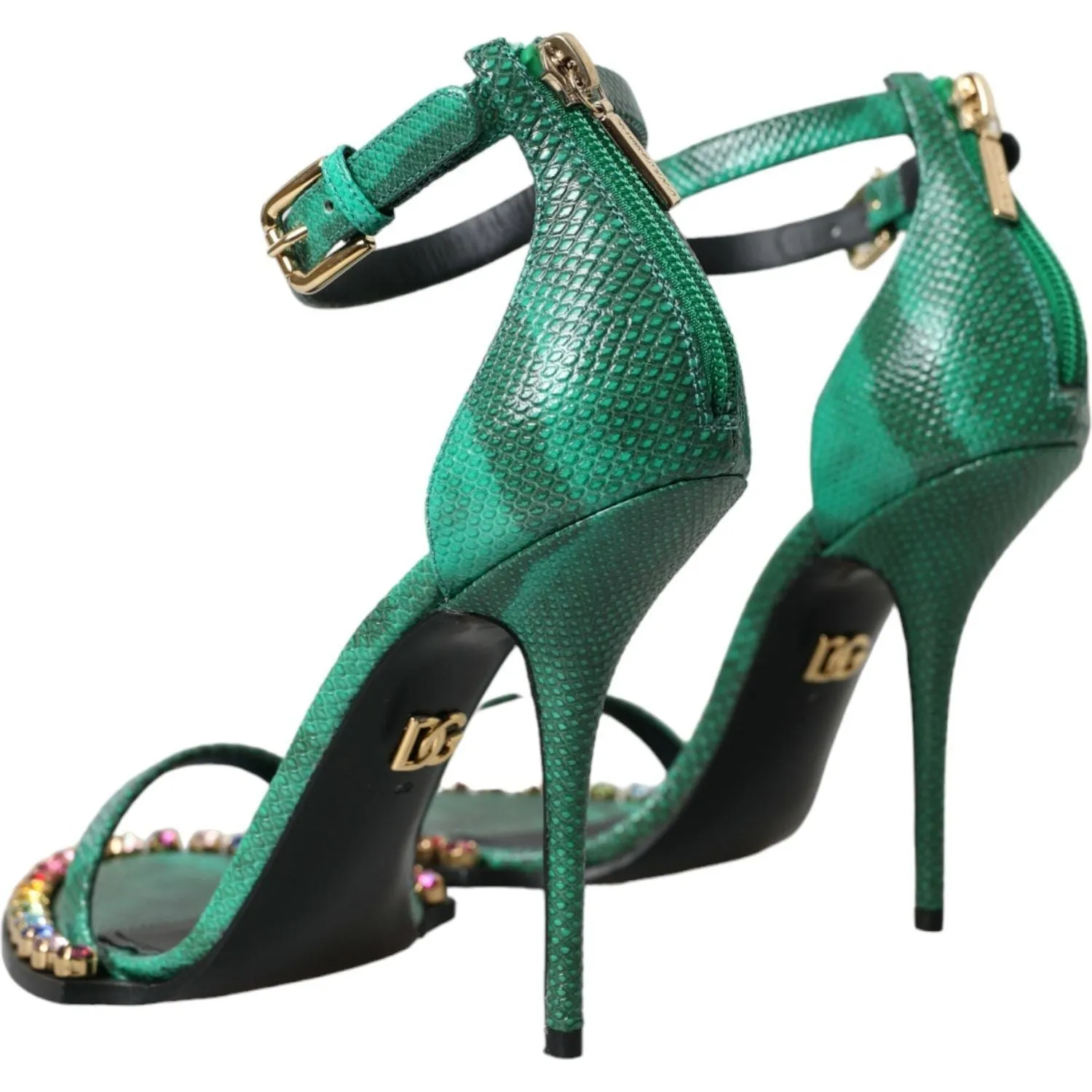 Dolce & Gabbana Green Exotic Leather Crystal Sandals Shoes