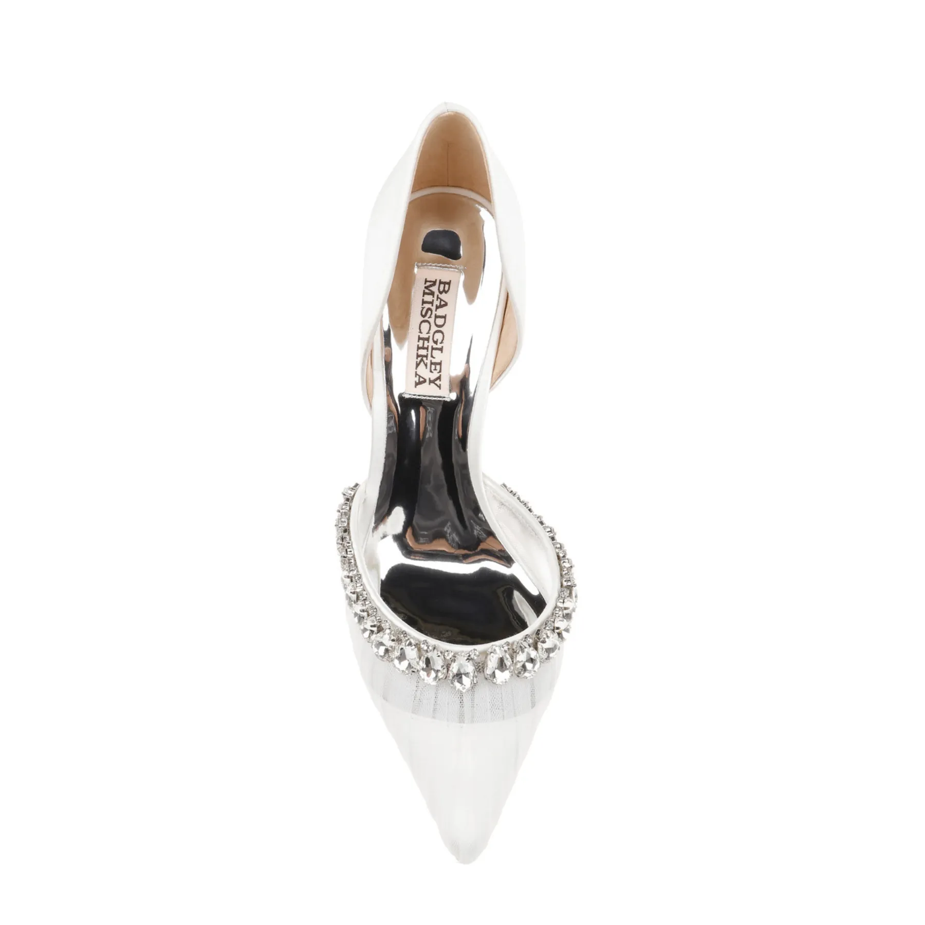 Everley - Satin & Tulle D'orsay Heels with Crystal Embellishments - Soft White