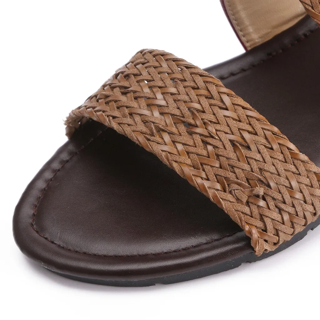 Fashion New Fish Mouth Leather Canvas Women Weave Wedge Heel Shoes Zipper Sandals Casual Beach Sandals Roman Shoes