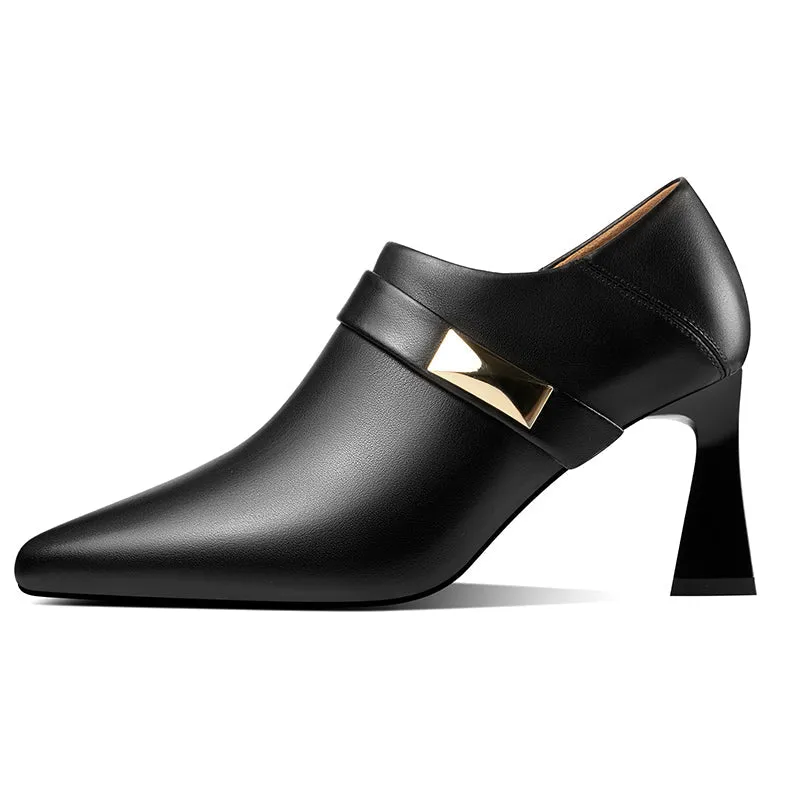 GlamChain Exotic Leather Pointed Toe Low-med Heels