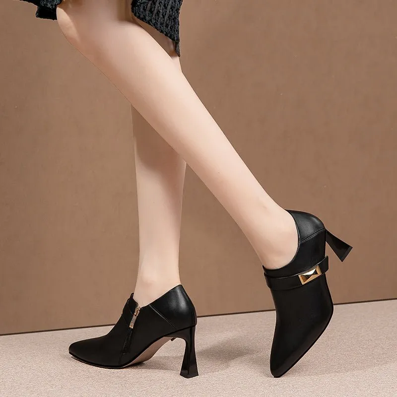 GlamChain Exotic Leather Pointed Toe Low-med Heels