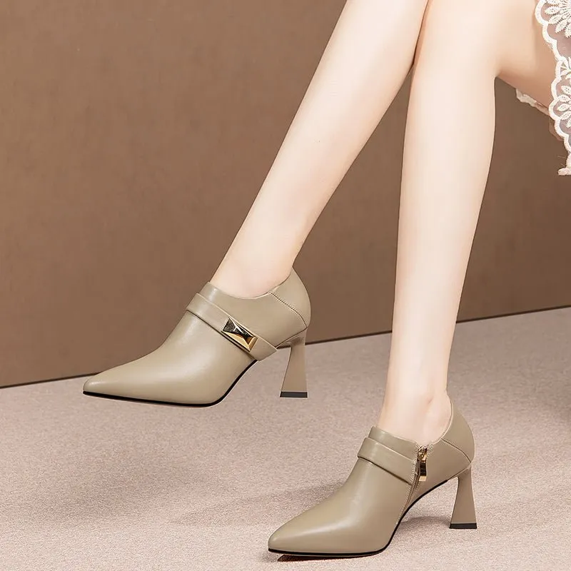 GlamChain Exotic Leather Pointed Toe Low-med Heels