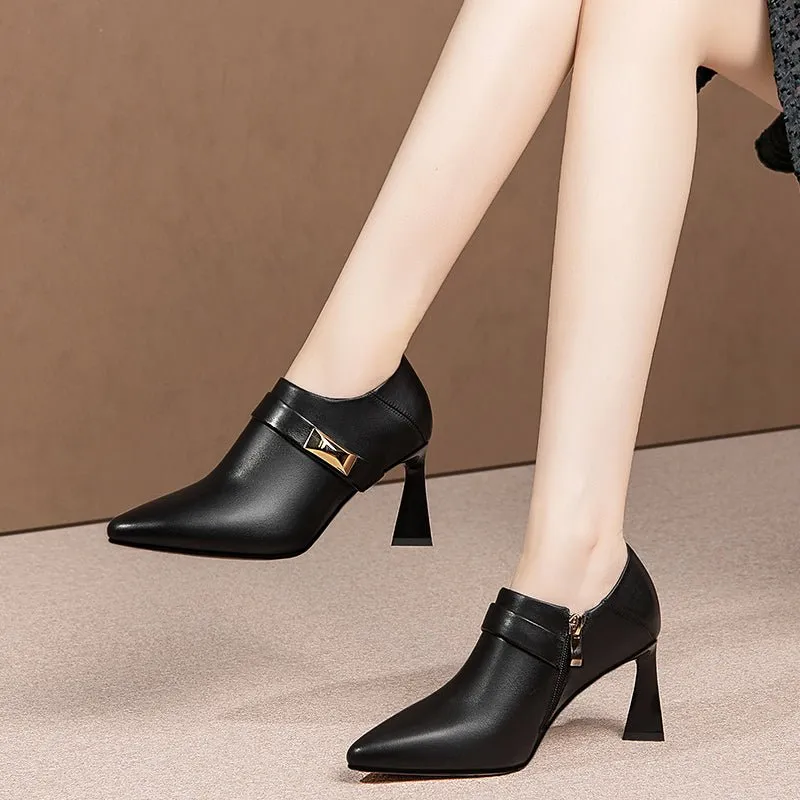 GlamChain Exotic Leather Pointed Toe Low-med Heels