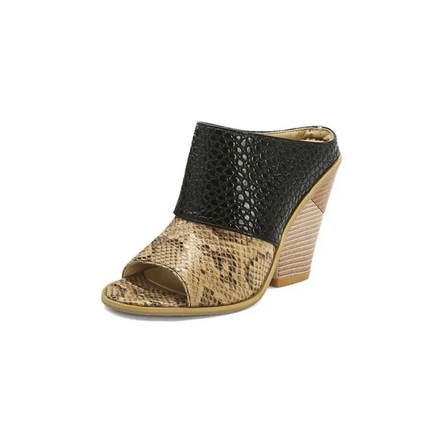 GlamLuxe Alligator Patchwork Peep Toe Chunky Heels