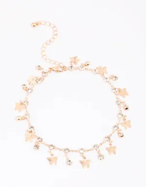 Gold Diamante Butterfly Statement Anklet