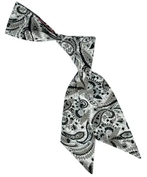 Grey, Black and Light Blue Paisley Pattern Womens Tie