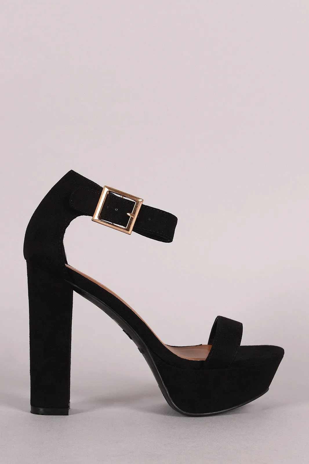 Halie - Suede Buckle Chunky Platform Heel