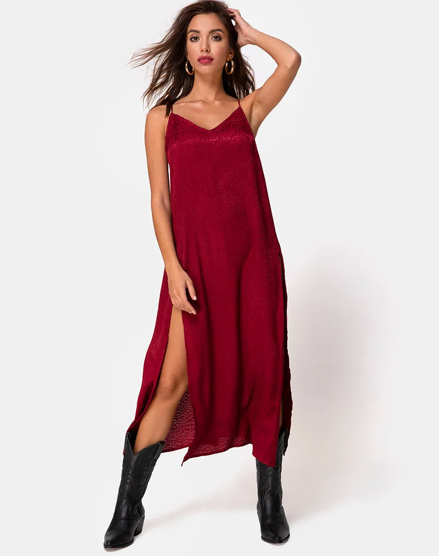 Hime Maxi Dress in Satin Cheetah Raspberry