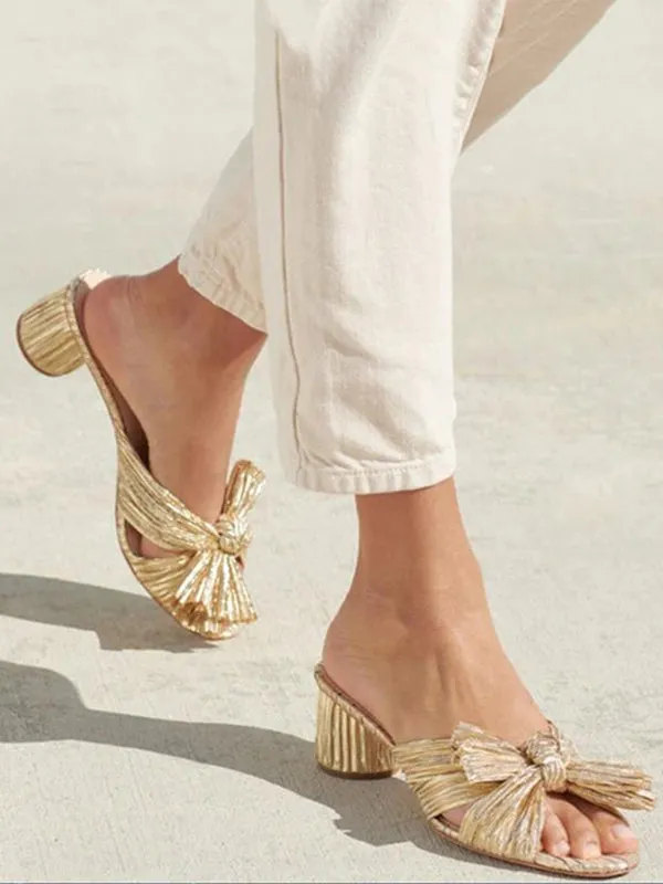 Hollow Peep Toe Pleated Shiny Pumps Sandals Slippers