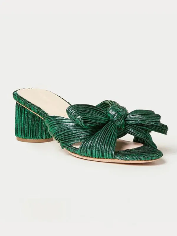 Hollow Peep Toe Pleated Shiny Pumps Sandals Slippers