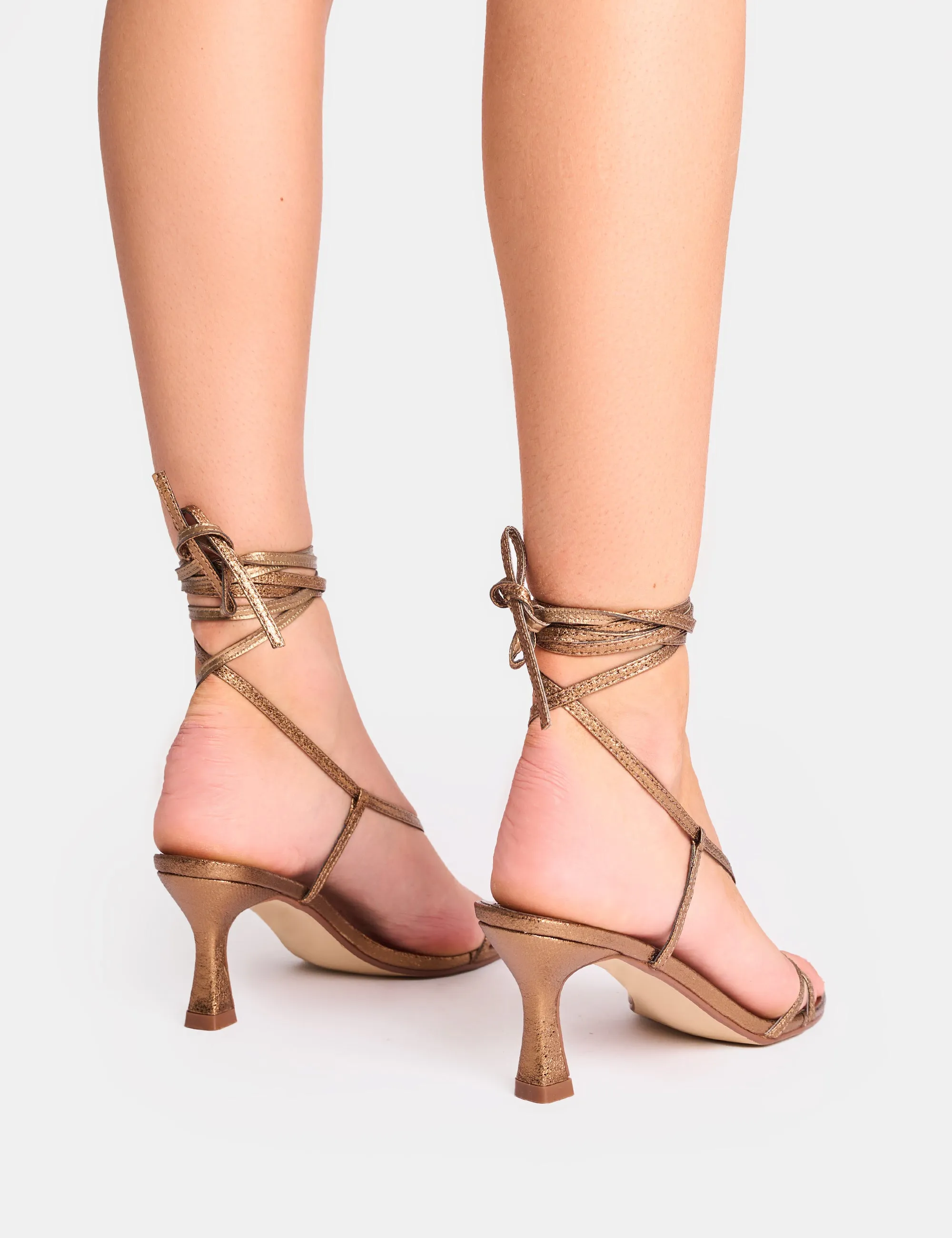 Irisa Bronze Lace Up Strappy Mid Heels