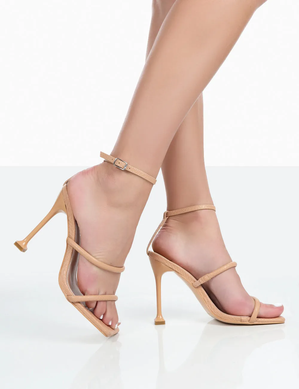 Kallipo Wide Fit Nude Pu Strappy Square Toe Heels