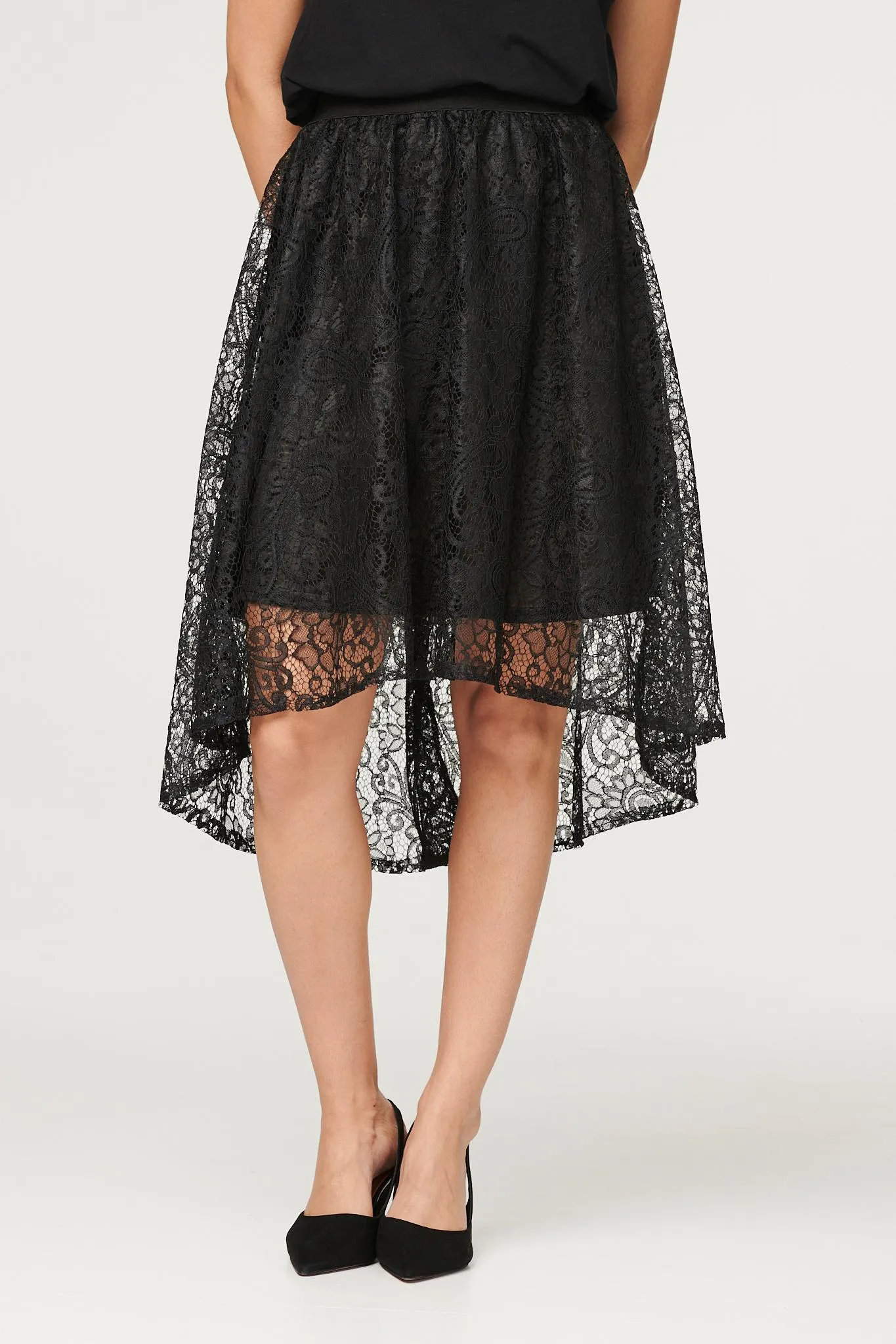 Lace High Low Midi Skirt