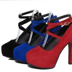 Must-have Buckle Strap Round Toe Super High Heels Shoes