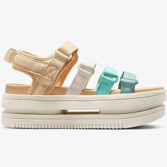 Nike W ICON Classic Sandal-Mineral/Hemp-Pale Ivory-Emerald RISE-DH0223-300-4.5UK