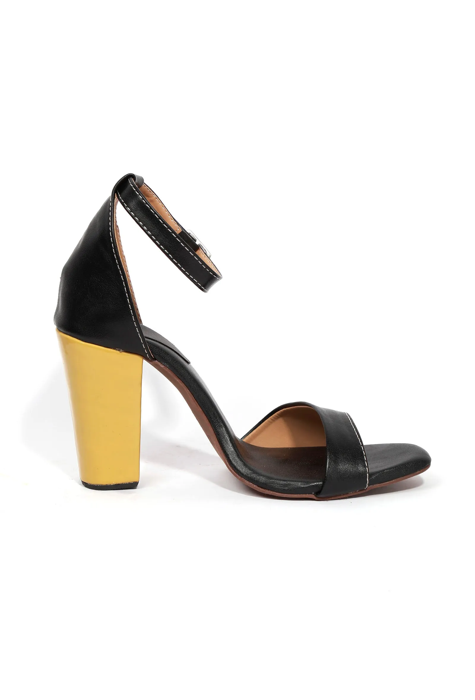 Pastel Black with Braided Golden Strap Cushion Padded Heels